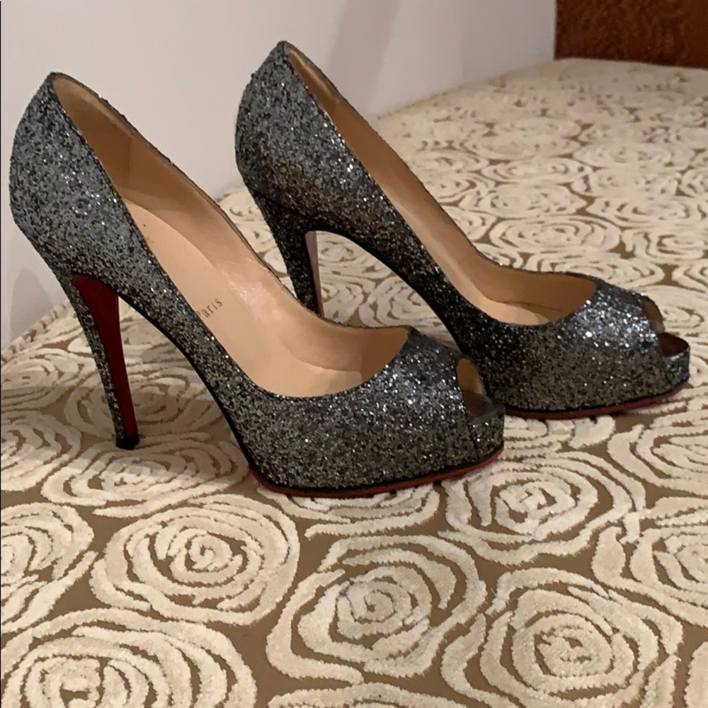 Authentic Christian Louboutin Pewter Glitter Heels